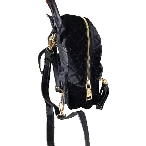 BEBE Quilted Black Velvet Mini Backpack Gold Hardware NWT - Picture 7 of 7